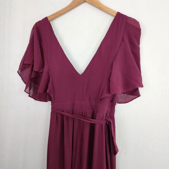 NEW Lulus Convincing Grace Burgundy Flutter Sleeve Wrap Maxi Dress - Picture 13 of 13